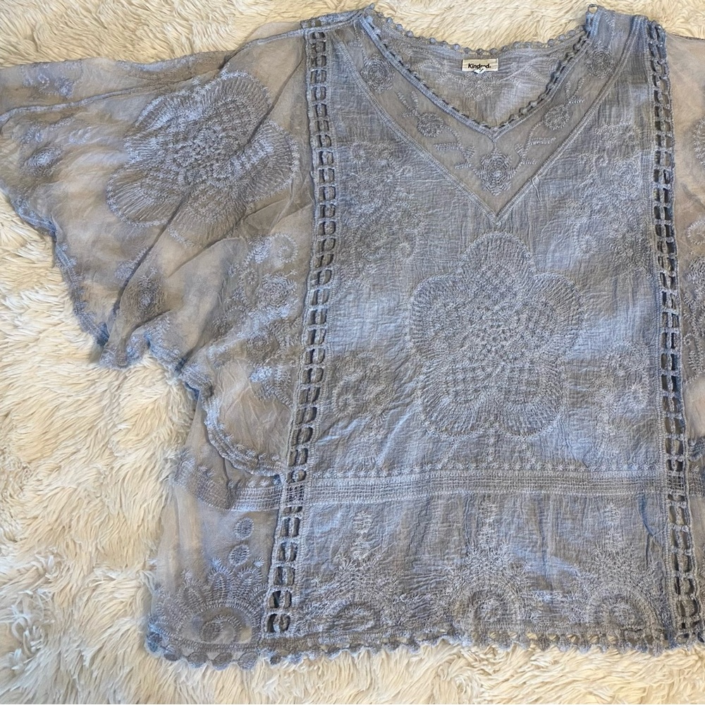 Kindred- Bohemian Style, antique blue Top. Medium.